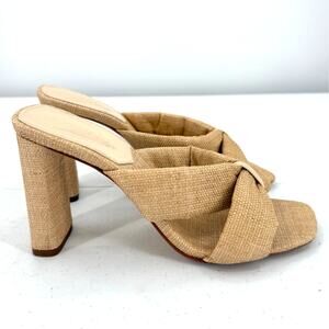 NEW Schutz Women's Fairy Eggshell Straw & Nappa Leather Mid Heel Sandal Size 8.5